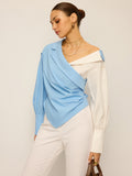 Two-Tone Asymmetric Off-Shoulder Shirt