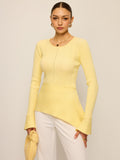 Asymmetrischer Saum, ausgestellte Ärmel, Lochstickerei-Pullover