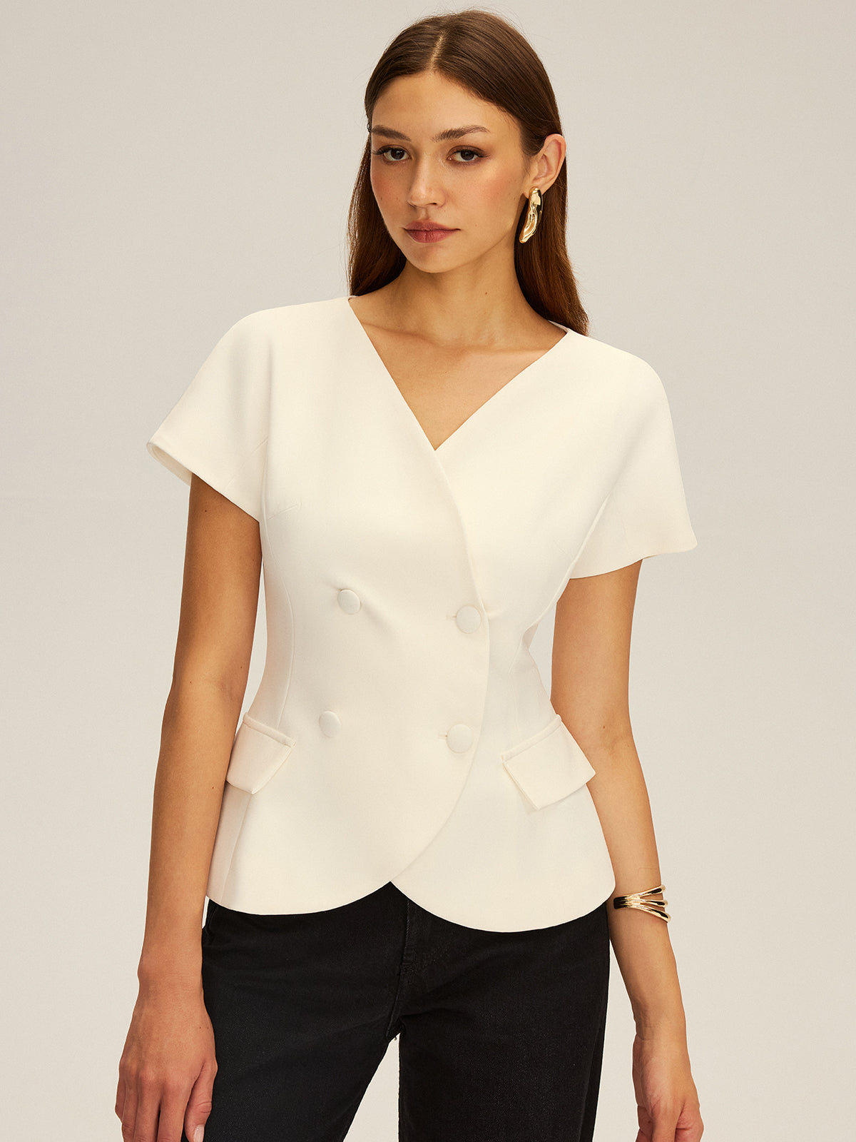 Double-Breasted Short-Sleeve Blazer