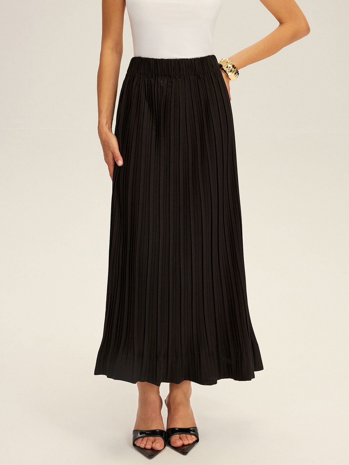 Pleated Elastic Waist Maxi Skirt