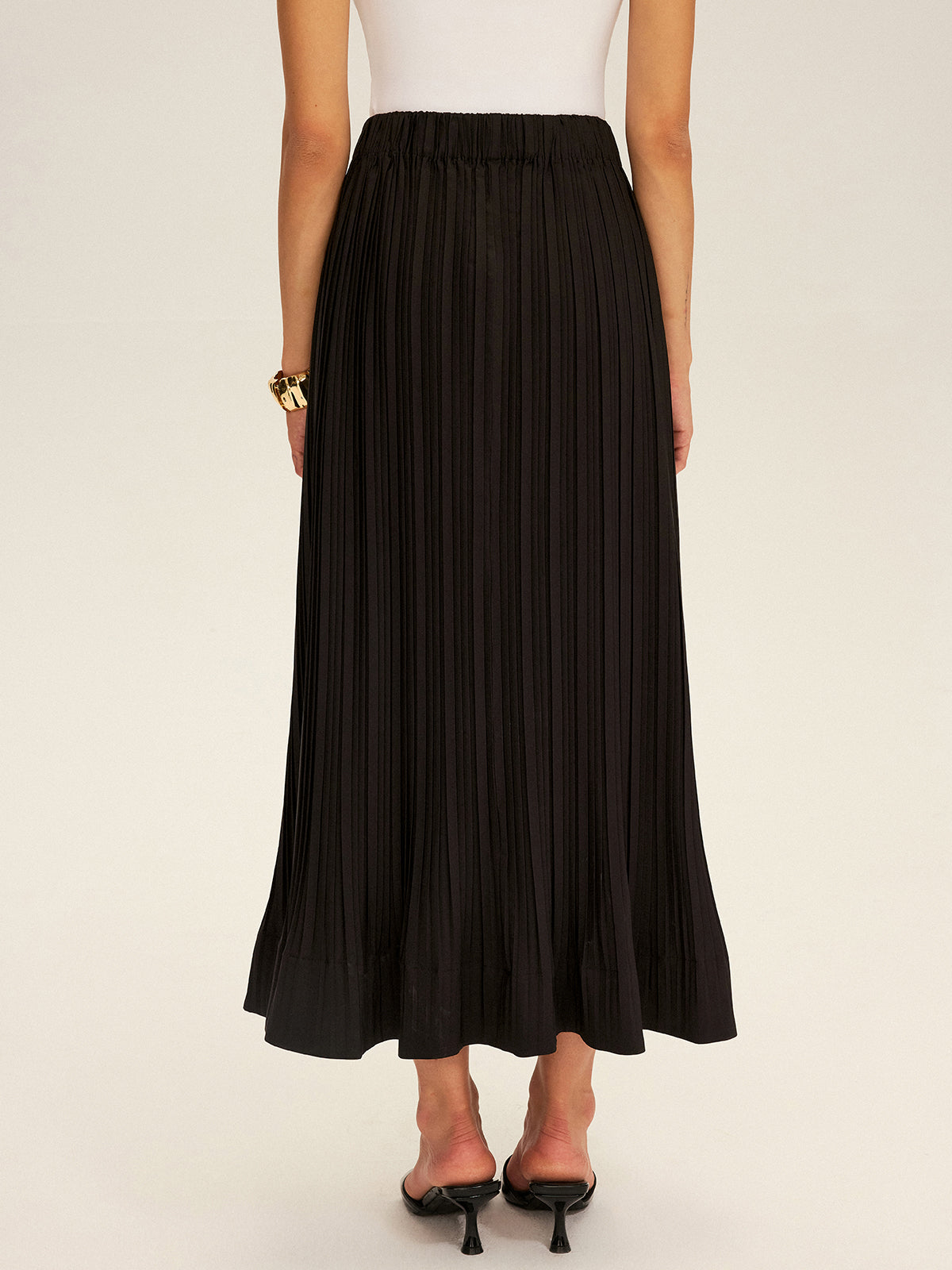 Pleated Elastic Waist Maxi Skirt