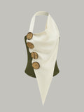 Asymmetrical Halter Top with Large Buttons