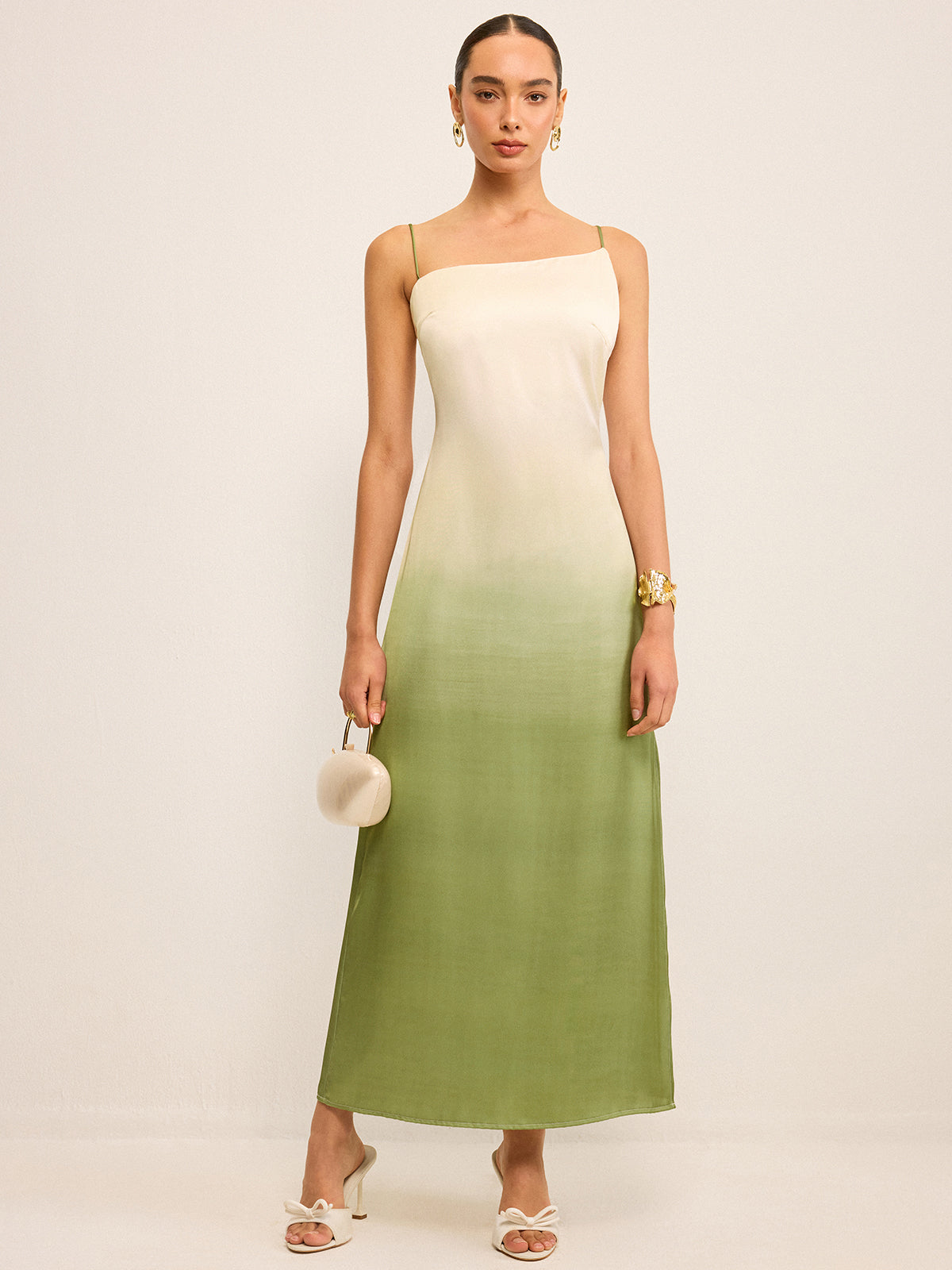 Robe longue asymétrique à bretelles et dégradé