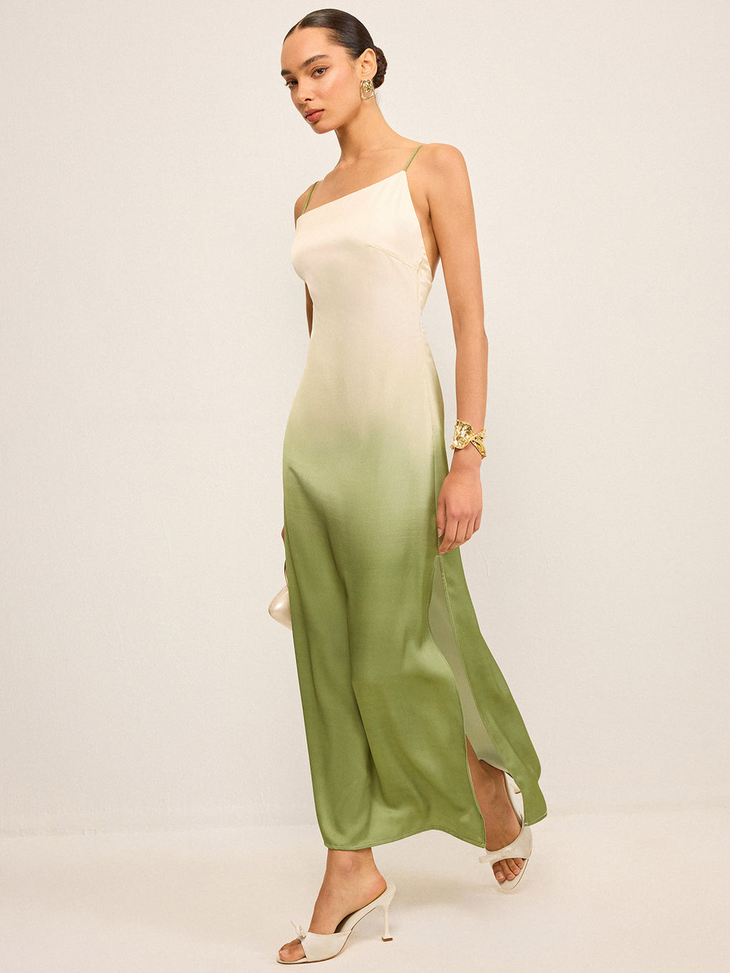 Robe longue asymétrique à bretelles et dégradé