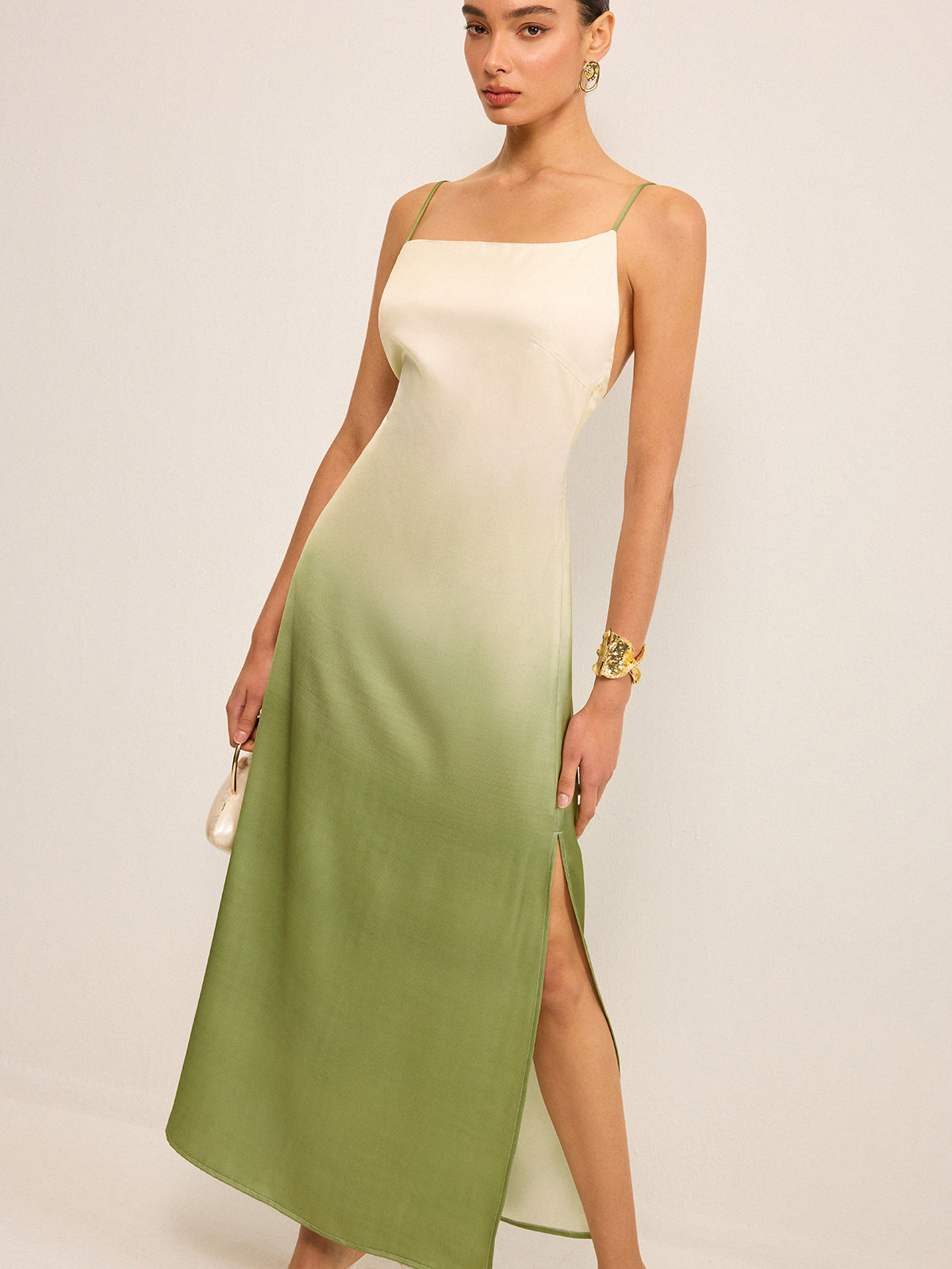 Robe longue asymétrique à bretelles et dégradé