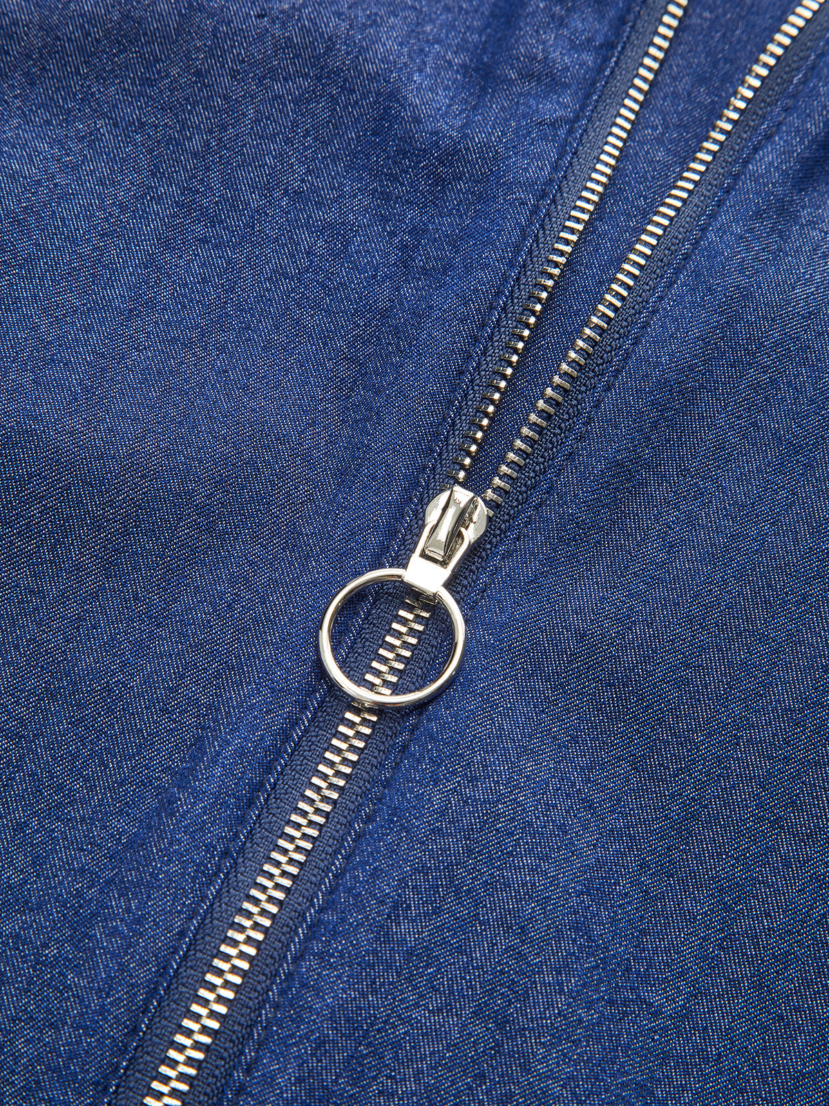 Denim Halter Neck Back Zipper Top