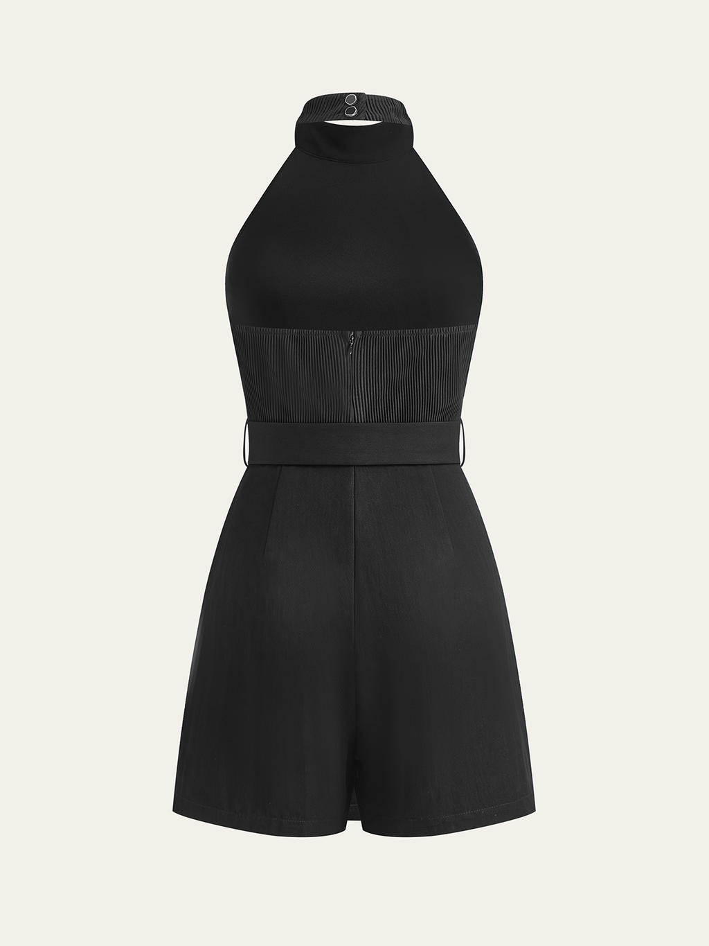 Neckholder ärmelloser Satin-Jumpsuit mit Gürtel