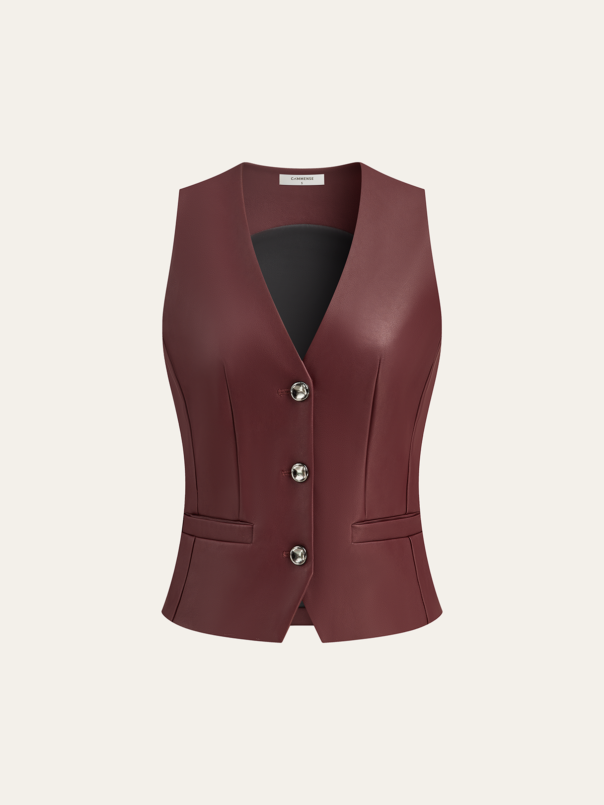 Faux Leather Metal Button Vest