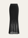 Mesh Hem Ribbed Knit Mermaid Skirt