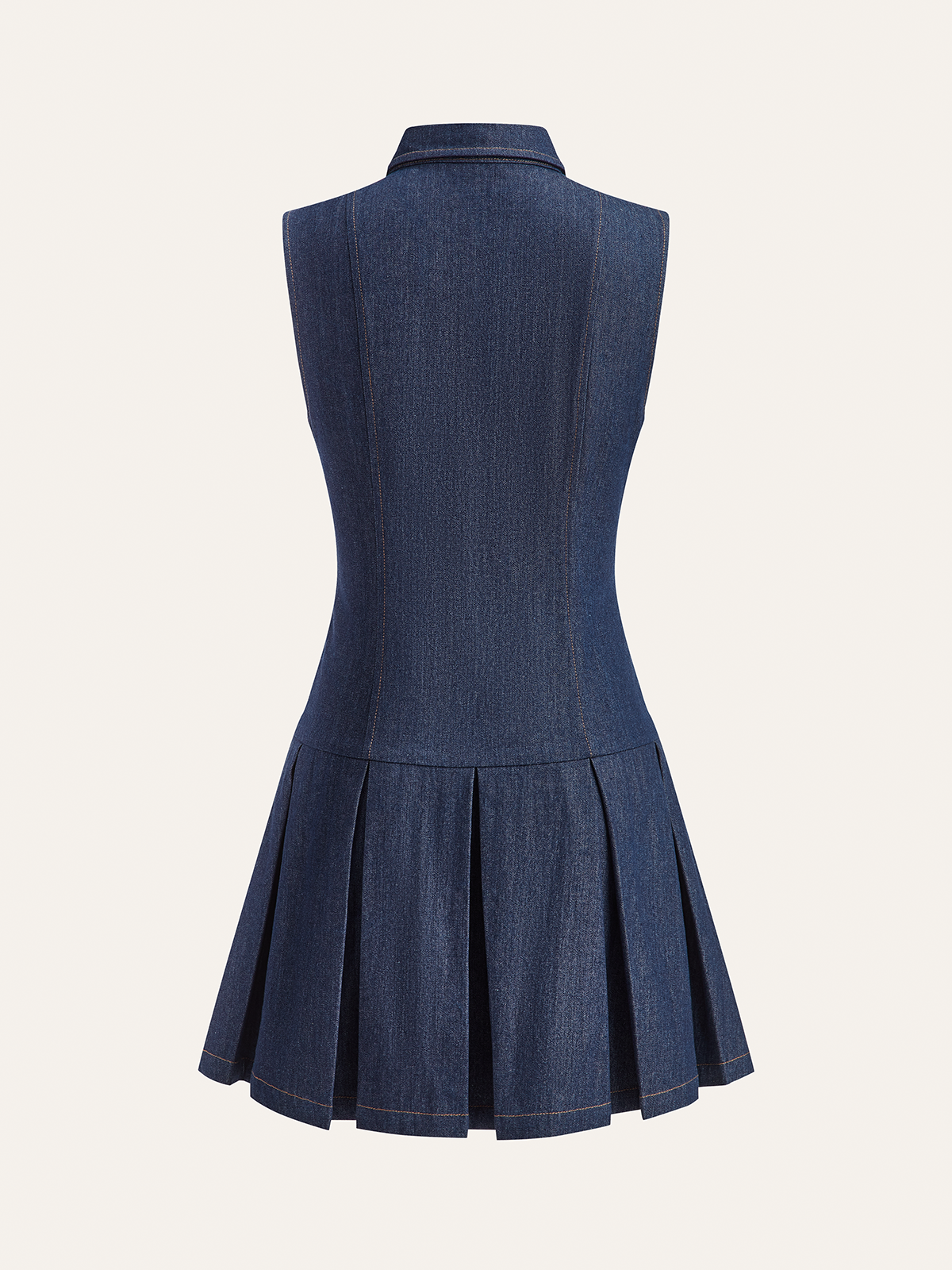Robe chemise plissée sans manches en jean 