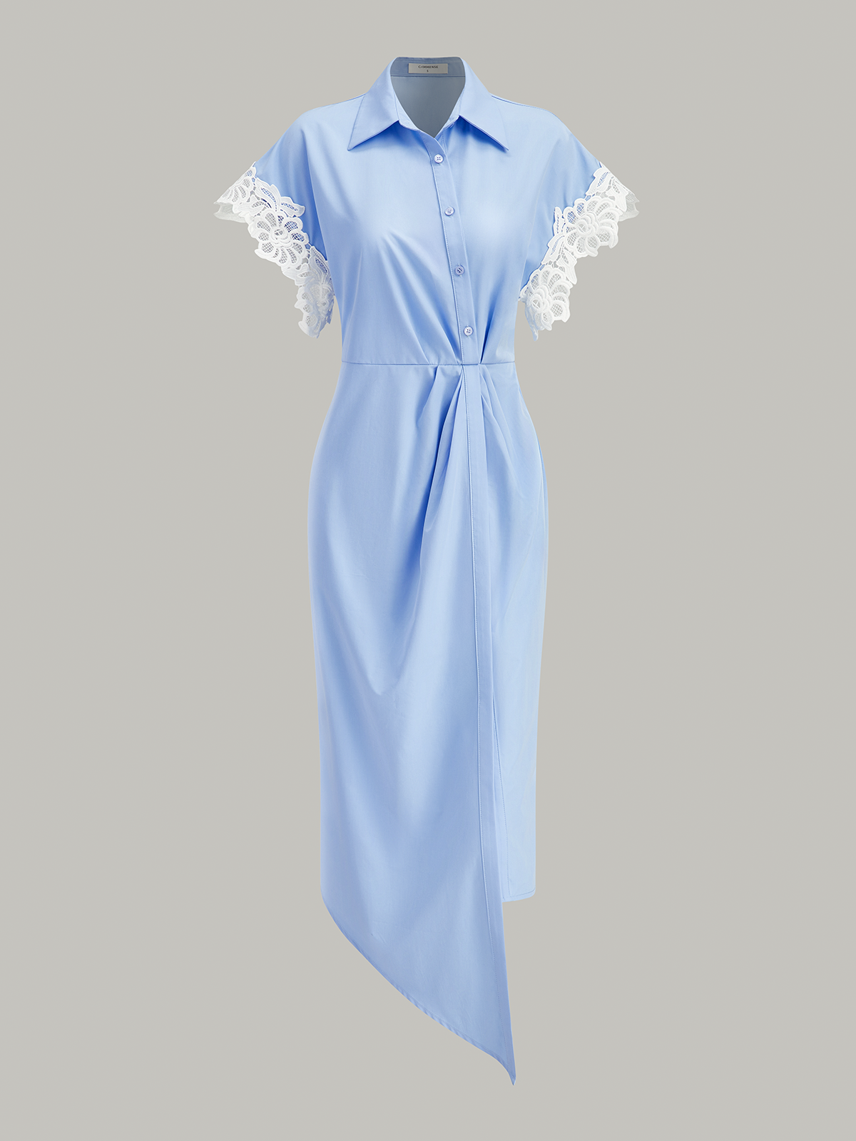 Robe chemise asymétrique à ourlet en dentelle 