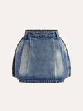 Mid-Waist Minirock aus Denim mit Falten
