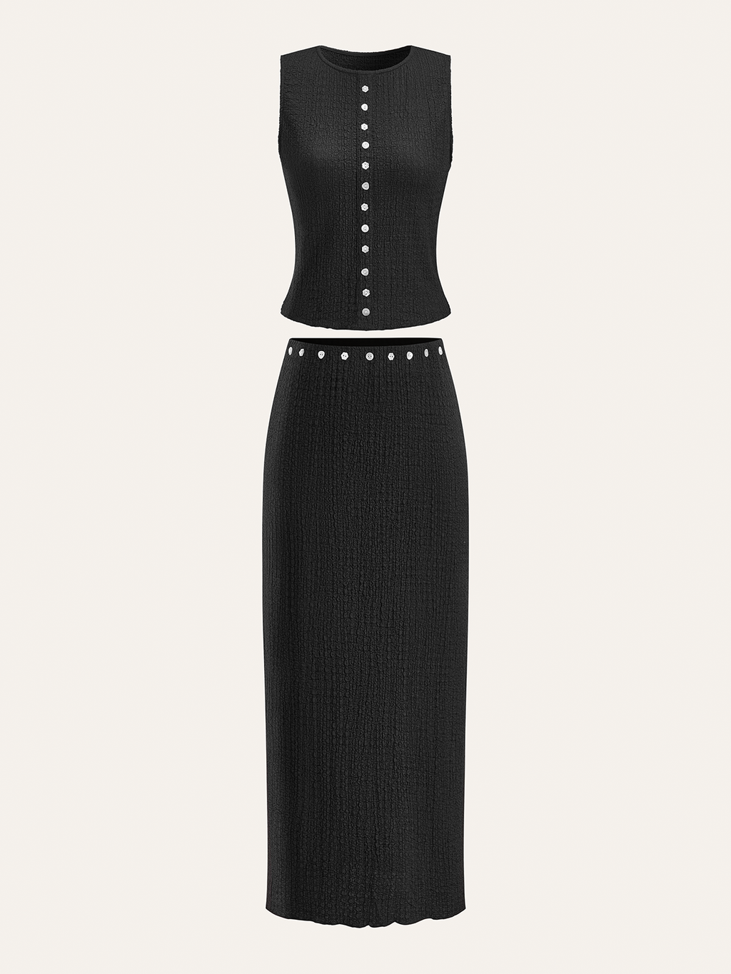 Decor Button Top and Midi Skirt Set
