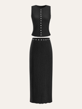 Decor Button Top and Midi Skirt Set