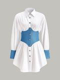 Hemdblusenkleid mit Kontrasteinsätzen