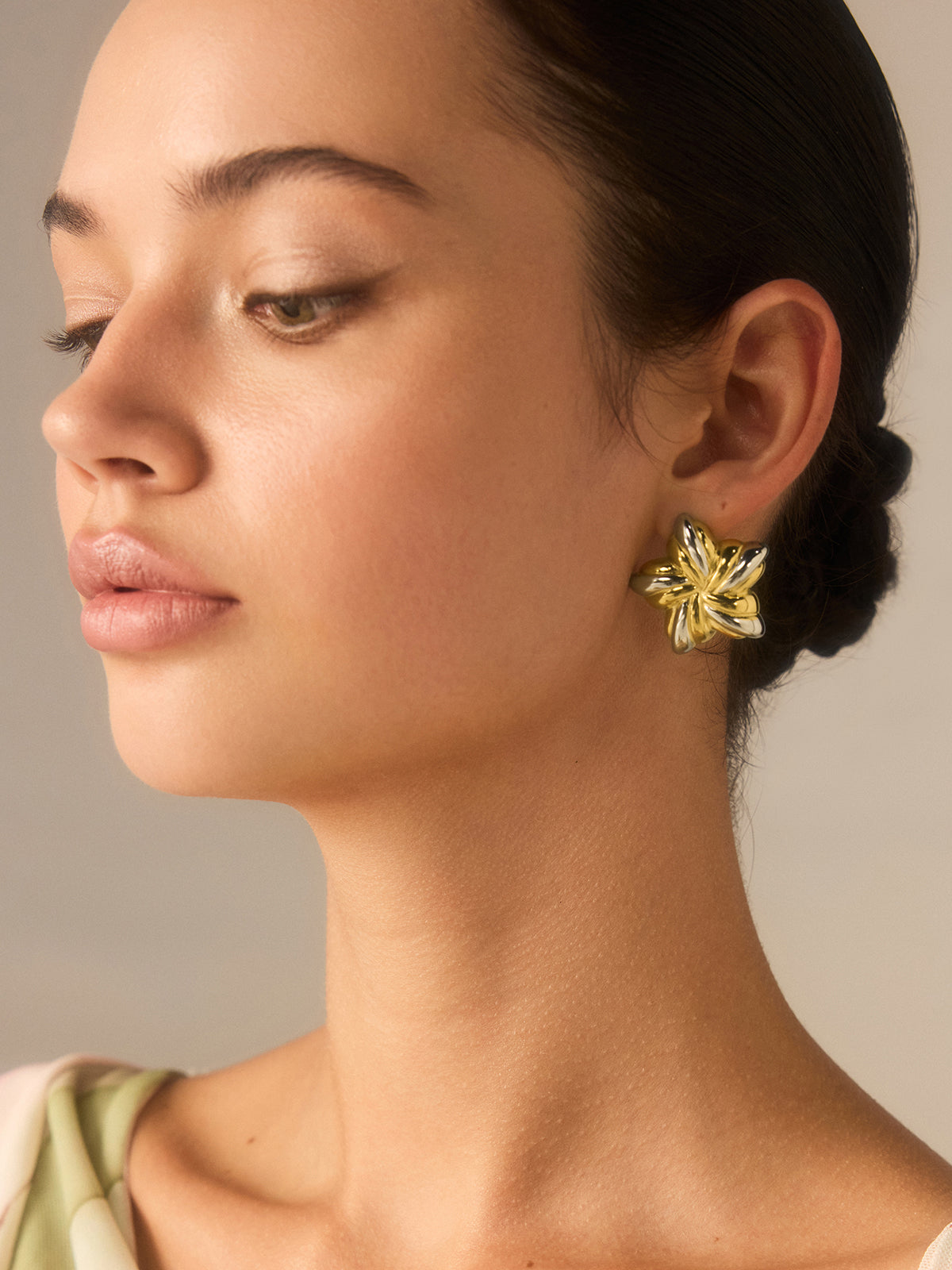 Two-Tone Flower-Shaped Stud Earrings