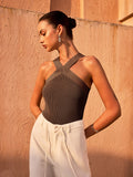 Cross-Strap Knit Halter Top