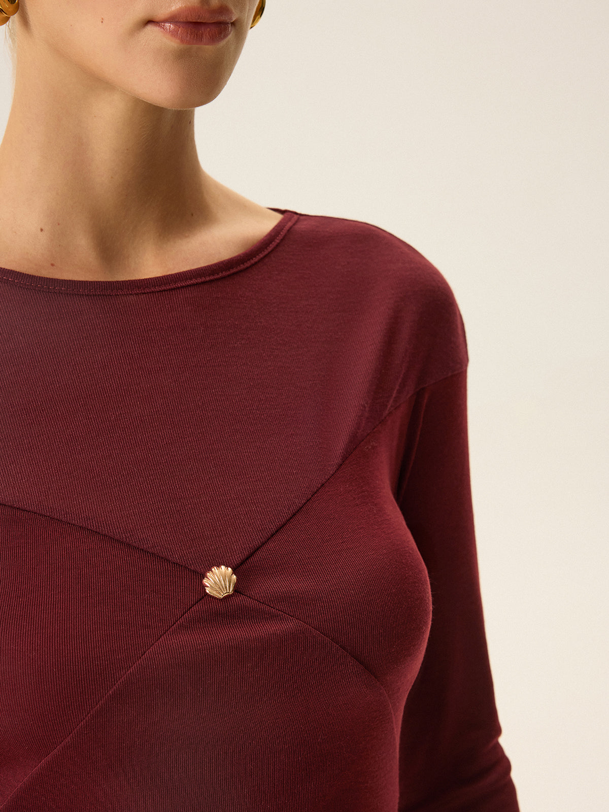 Metal Shell Detail Long Sleeve Top