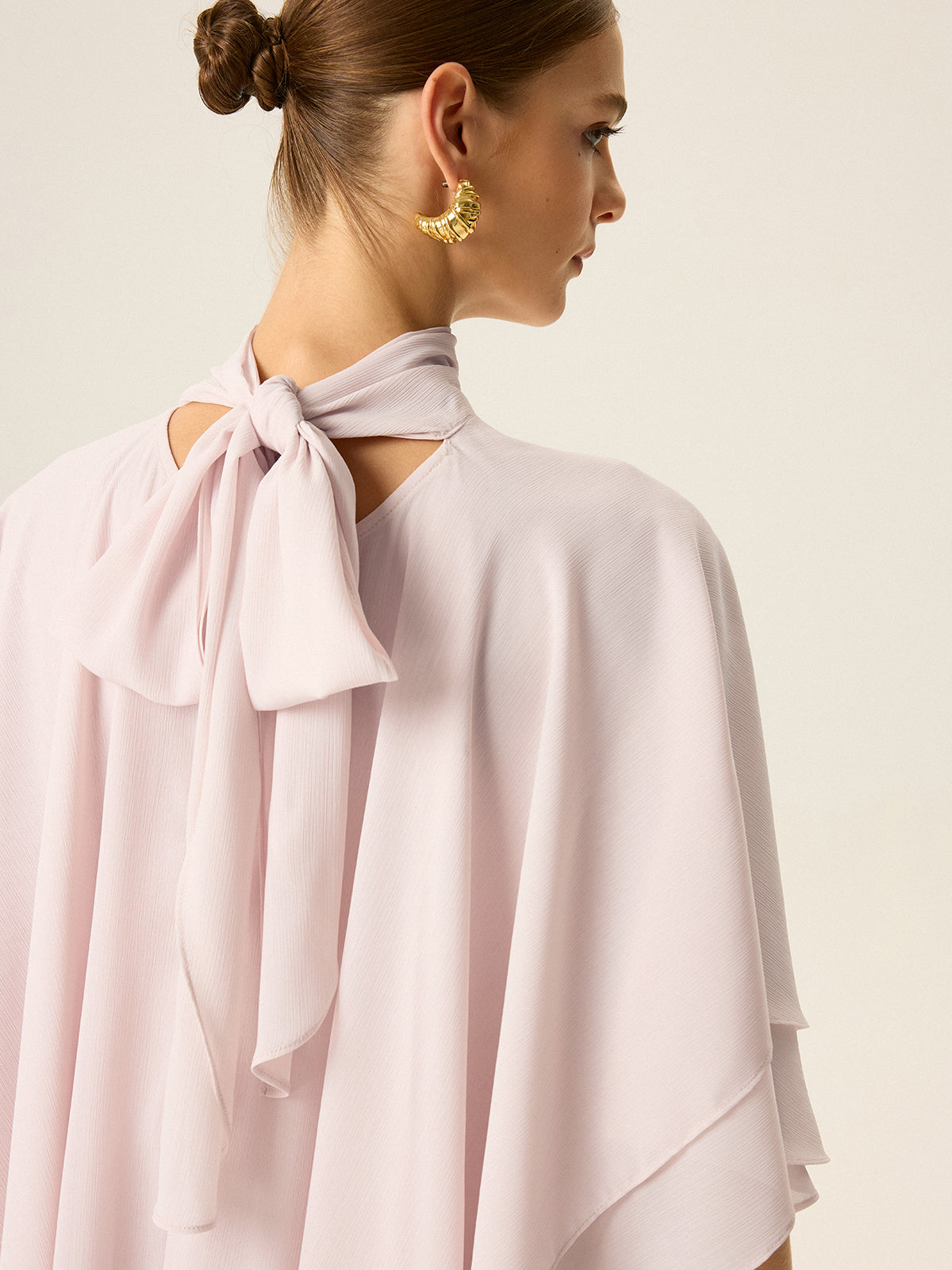 Semi-Sheer Chiffon High-Neck Tiered Cape Top