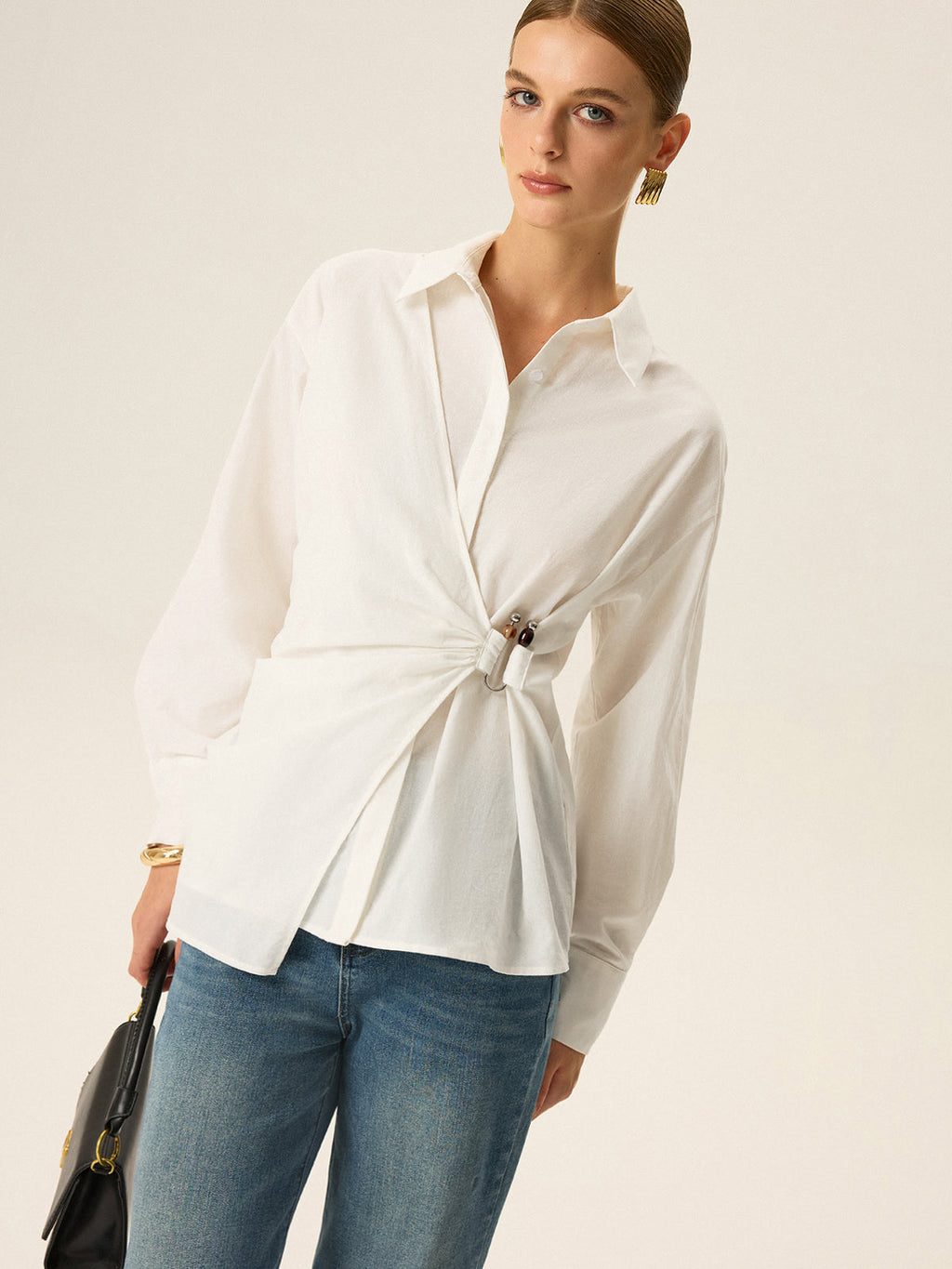 Asymmetrisches Langarmhemd zum Wickeln