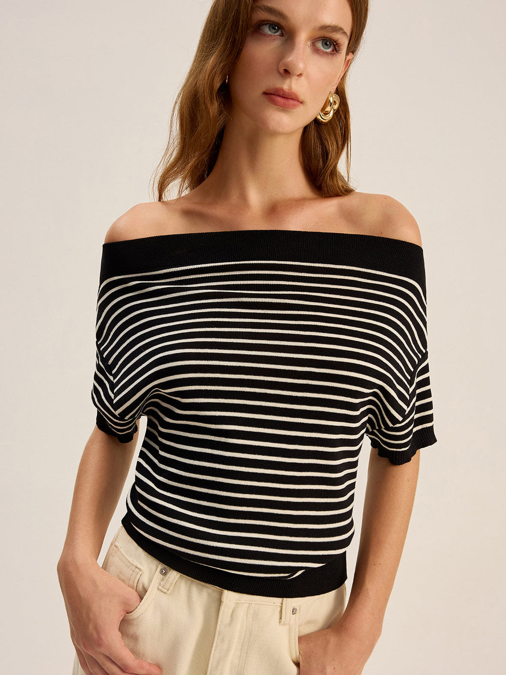 Striped Off-Shoulder Knit Top