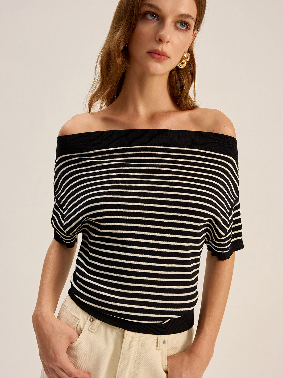 Striped Off-Shoulder Knit Top
