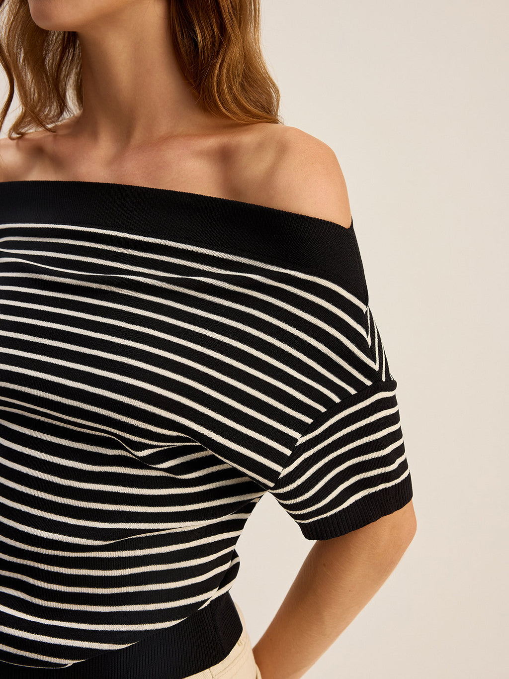 Striped Off-Shoulder Knit Top