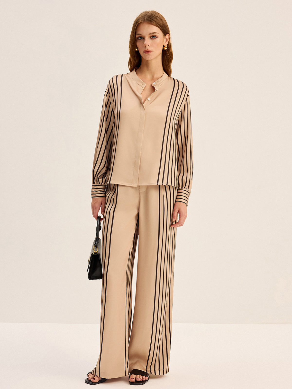 Striped Shirt and Wide-Leg Pants Set
