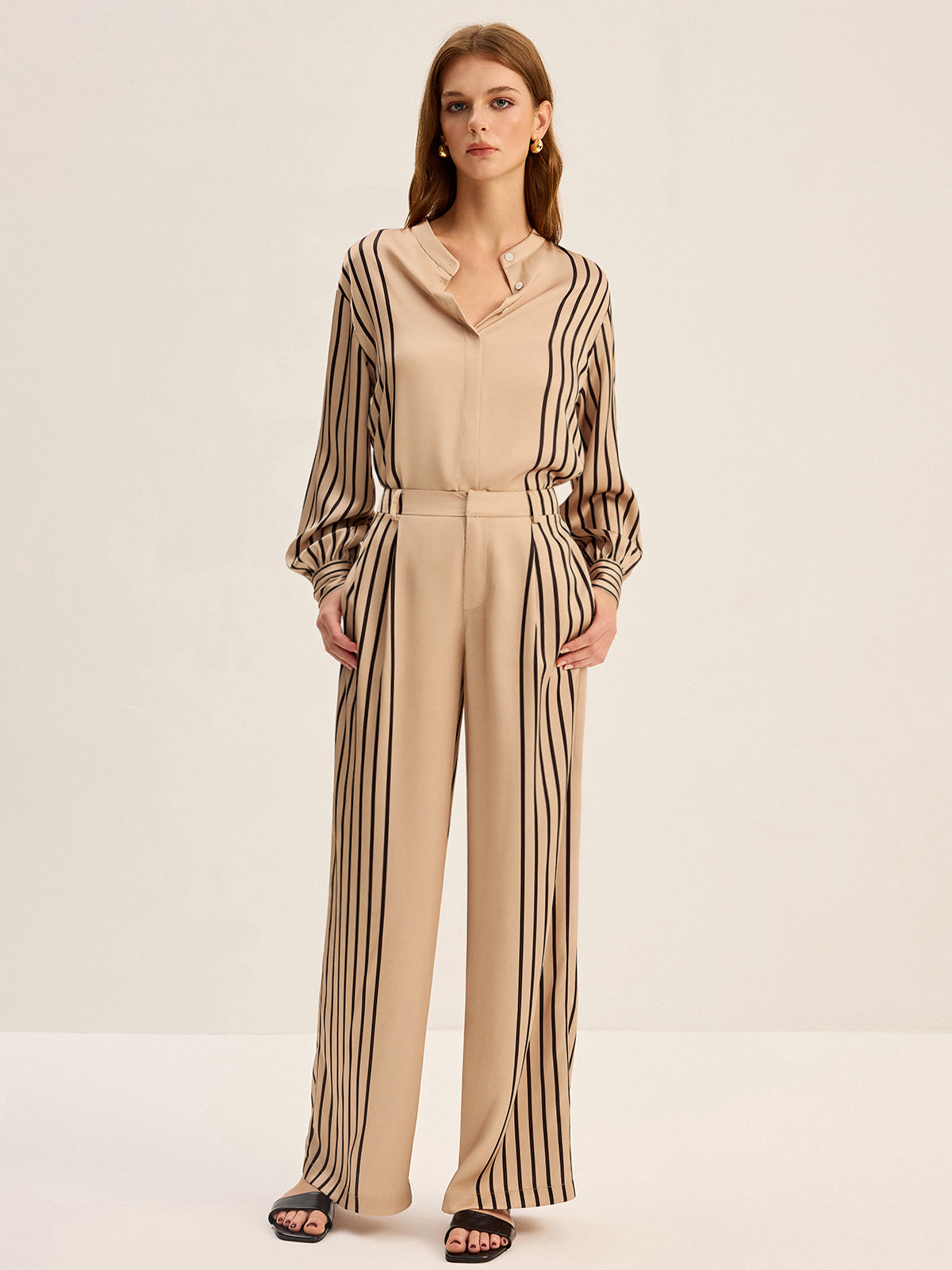 Striped Shirt and Wide-Leg Pants Set