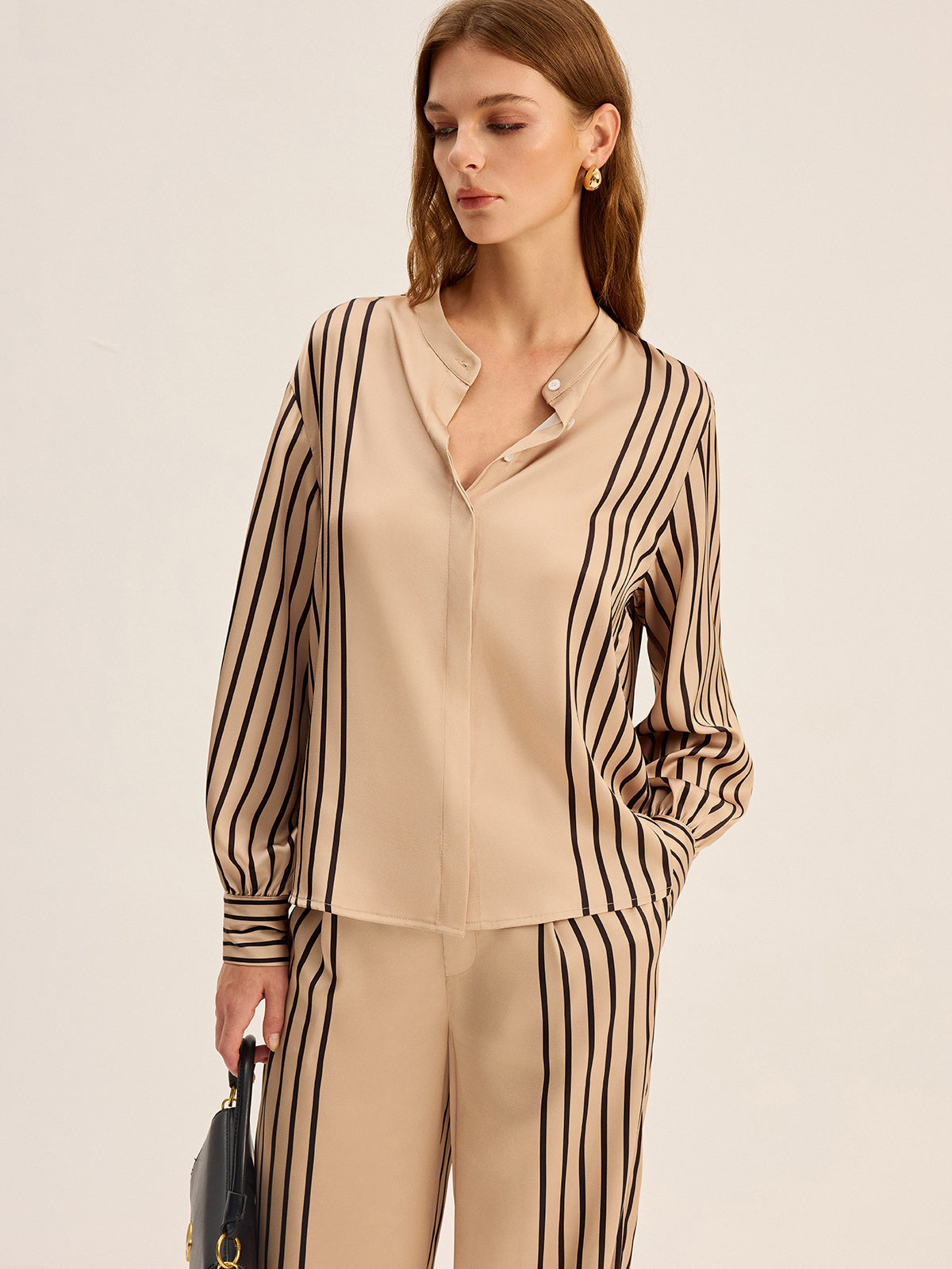 Striped Shirt and Wide-Leg Pants Set