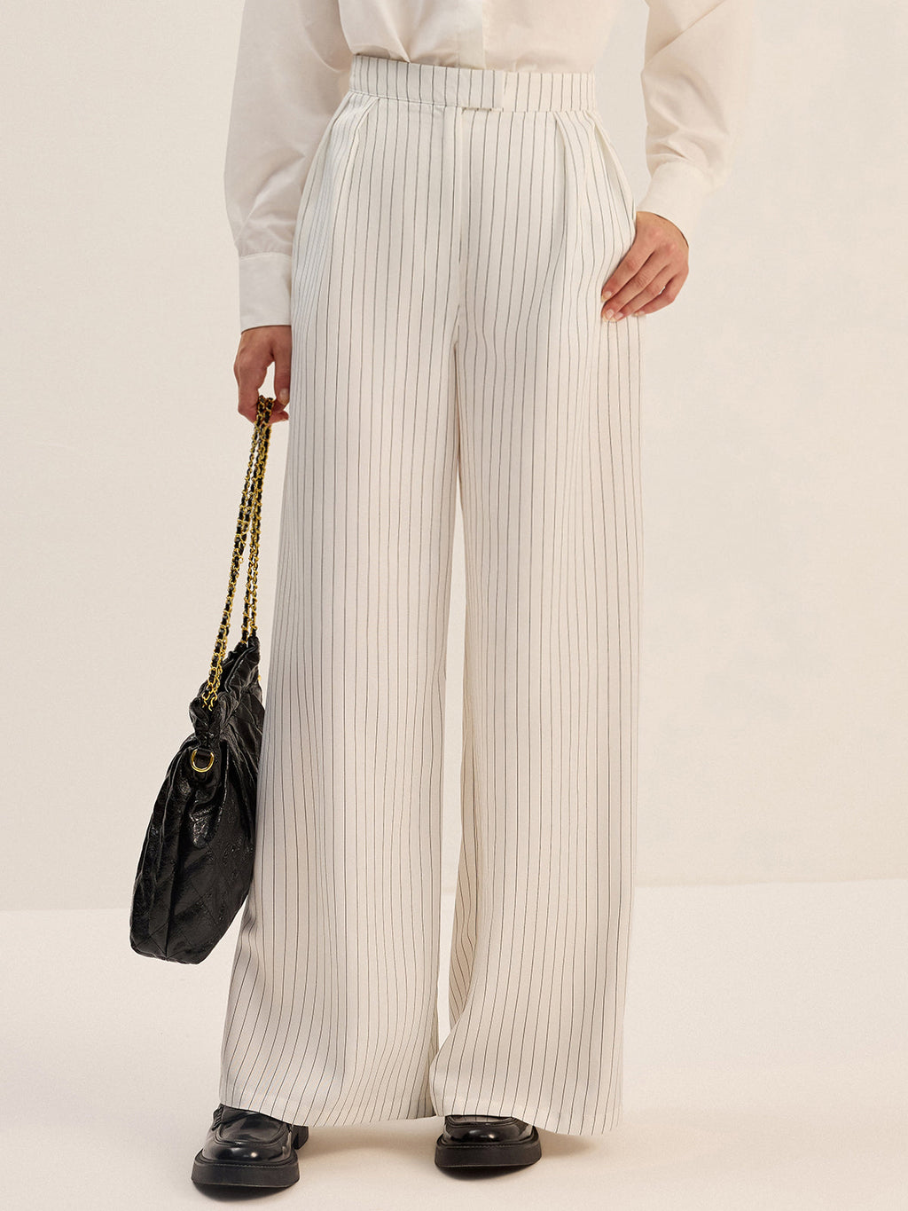 Pantalon large à rayures fines