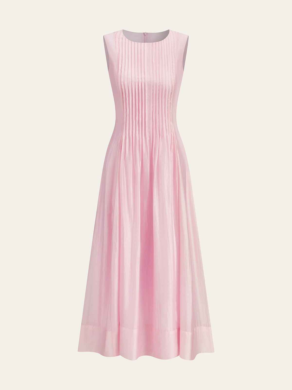Halbtransparente ärmellose Tencel-Midi-Kleid mit Falten