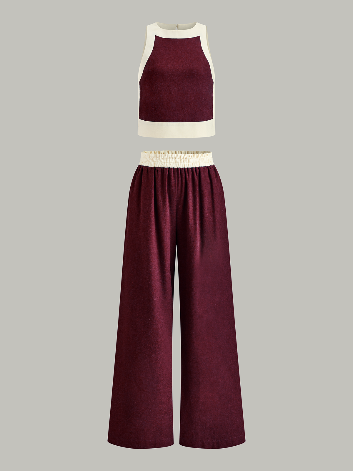 Contrast Trim Crop Top and Wide-Leg Pants Set