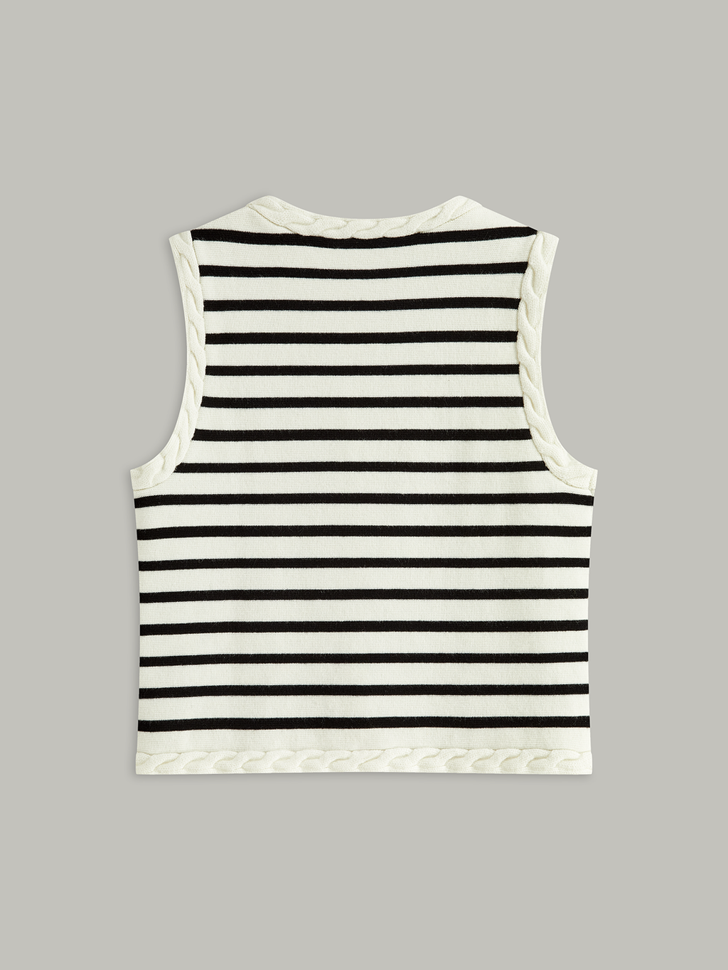 Cable Knit Trim Striped Vest