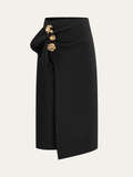 Metal Detail Asymmetric Midi Skirt