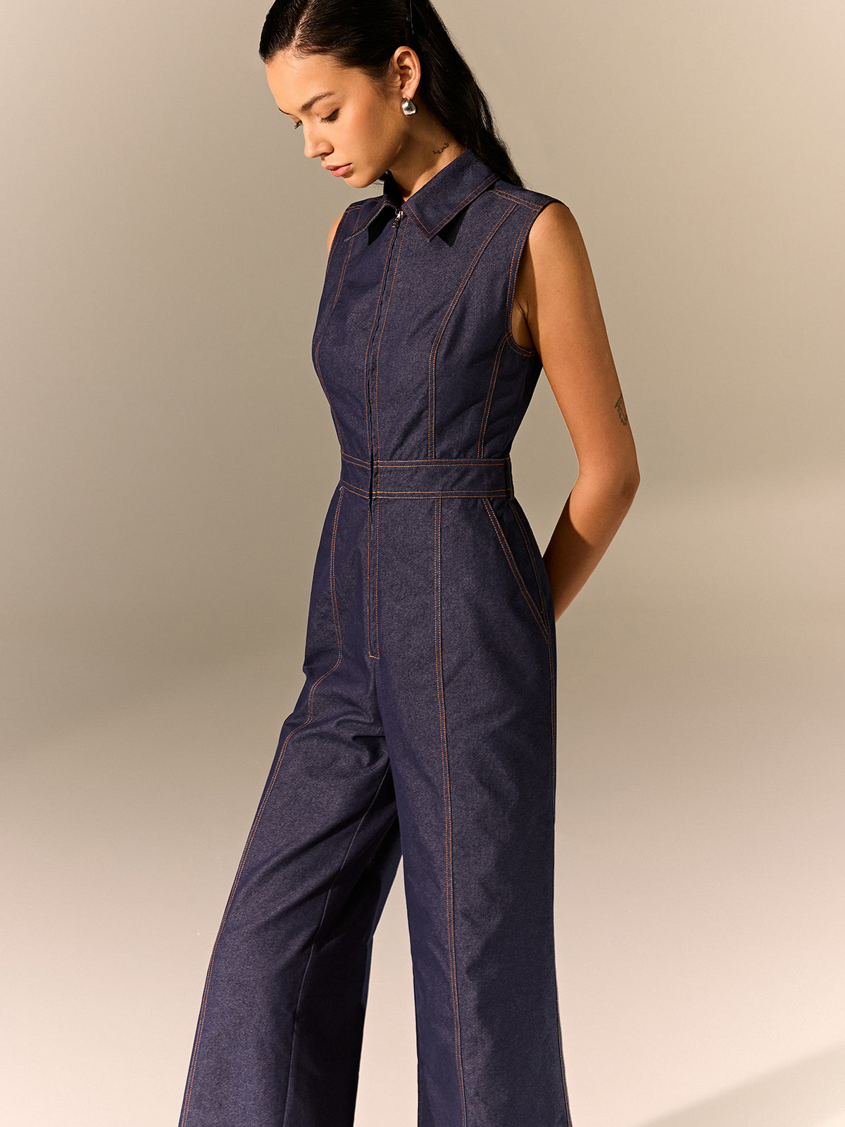 Denim Zipper Jumpsuit