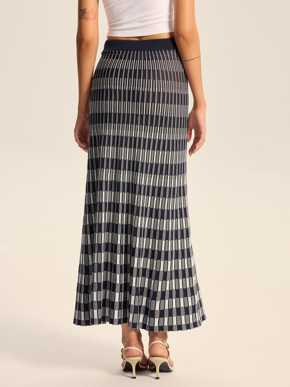 Checkered Knit Maxi Skirt