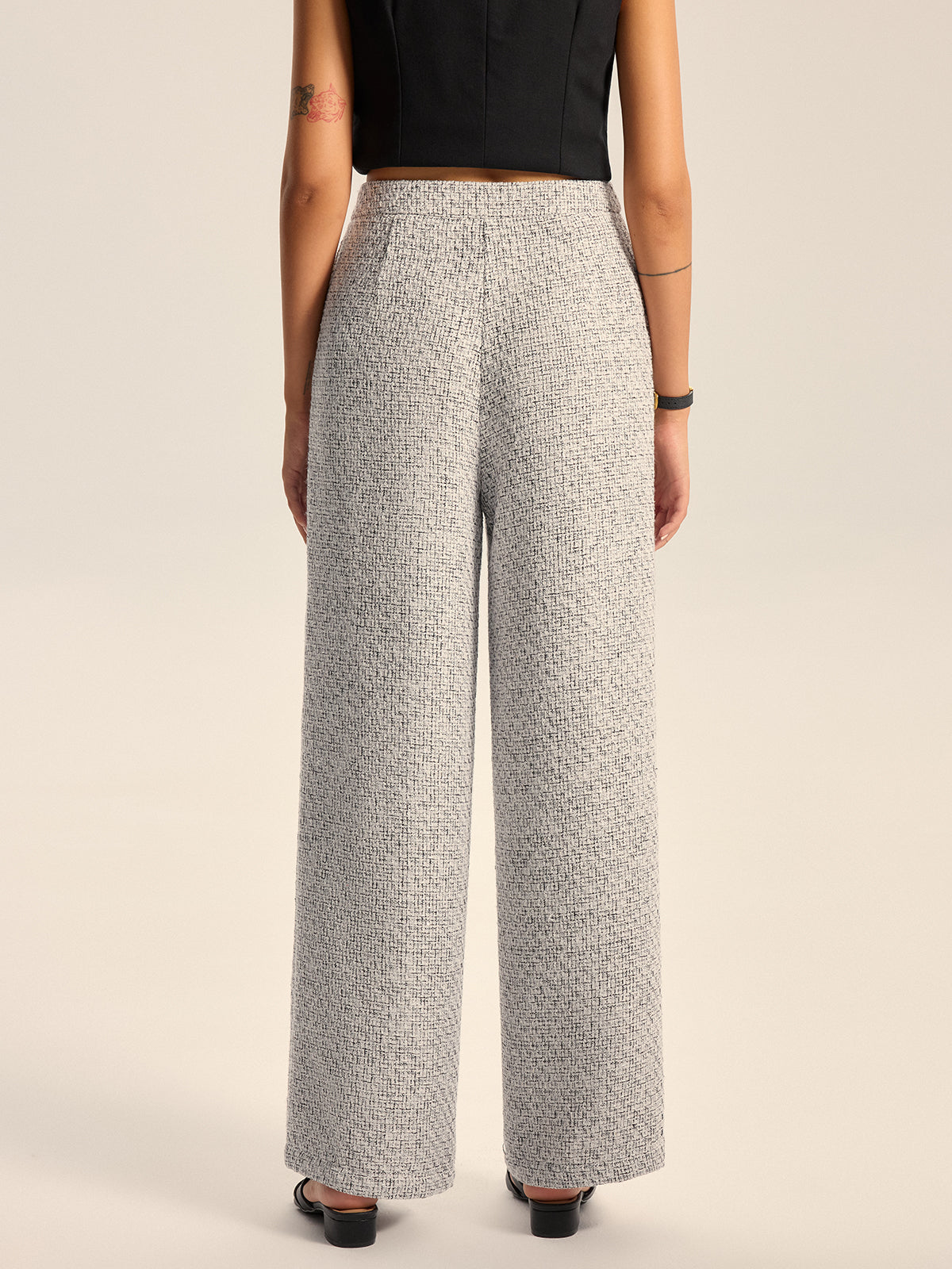 Textured Tweed Wide-Leg Pants