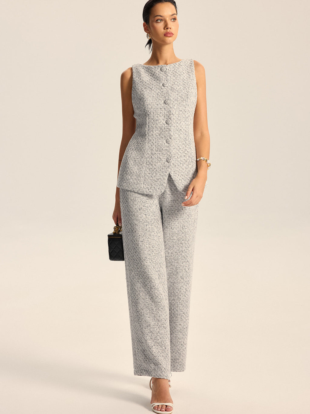 Gilet boutonné en tweed texturé