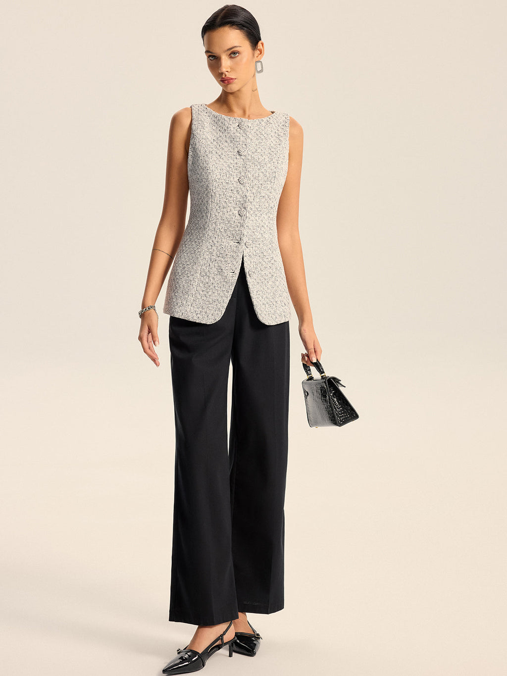 Gilet boutonné en tweed texturé