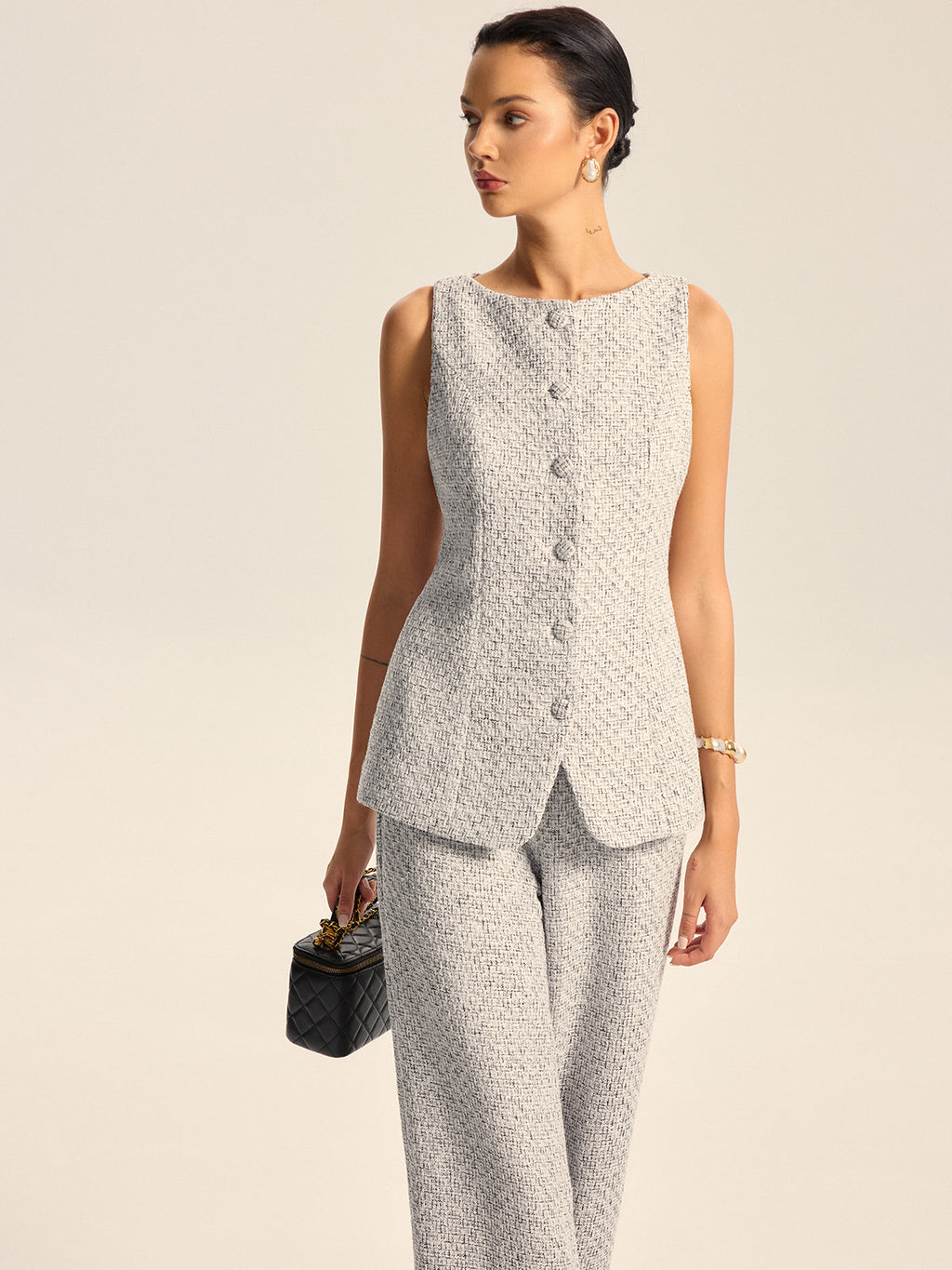 Gilet boutonné en tweed texturé
