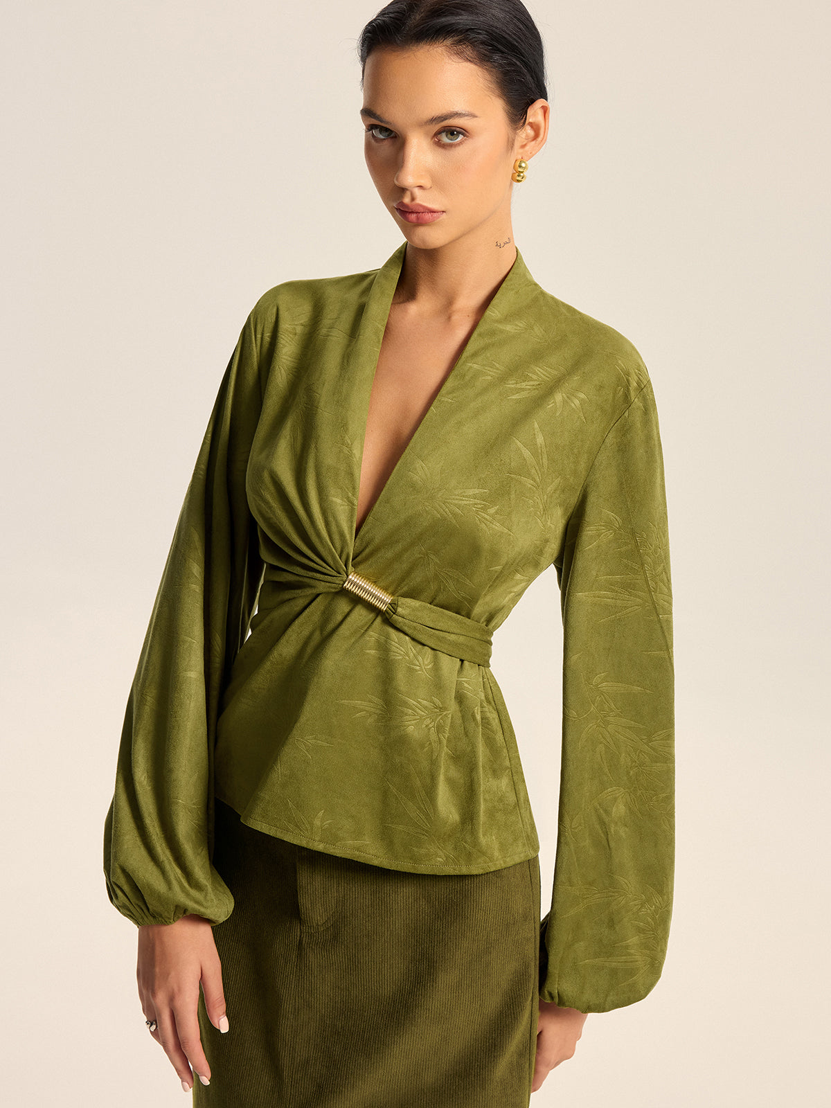 Textured Embossed Belted Wrap Top