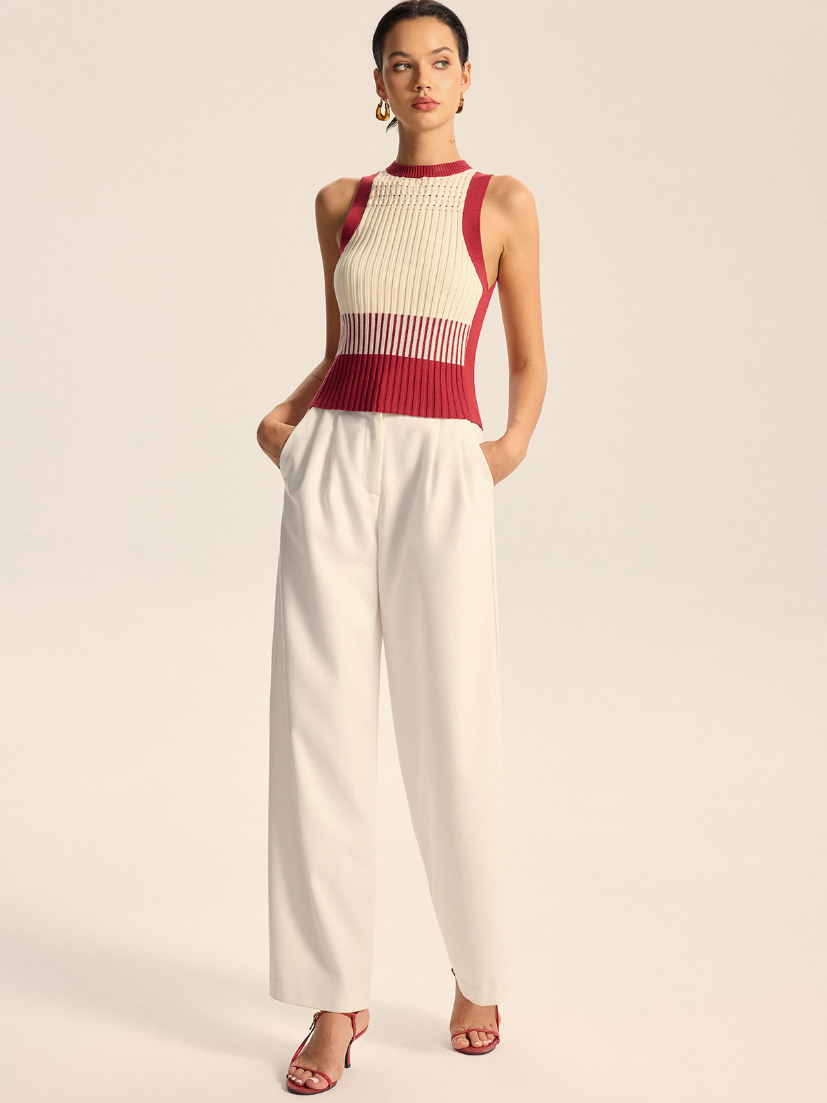 Color-Block Ribbed Knit Tank Top