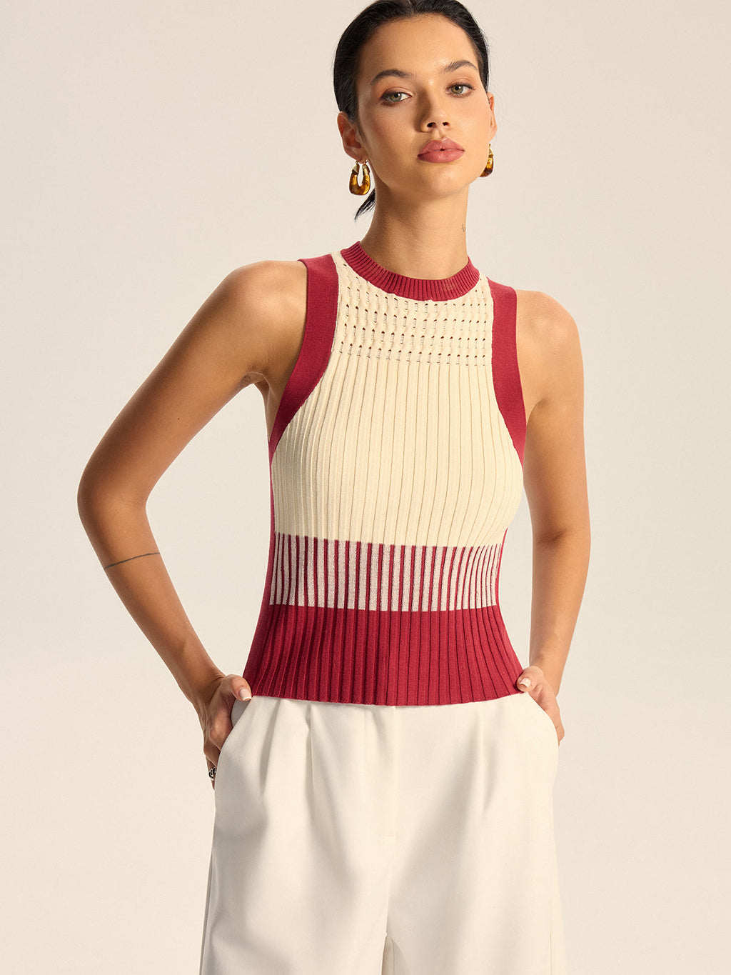 Color-Block Ribbed Knit Tank Top