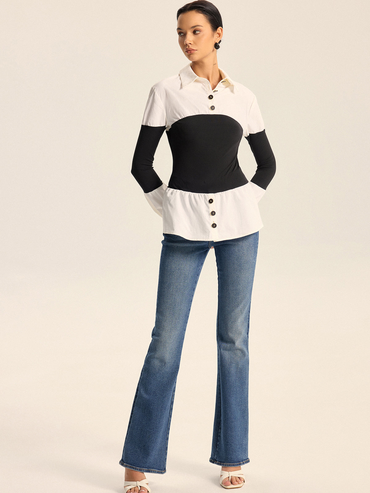 Chemise à boutons à empiècements contrastés 