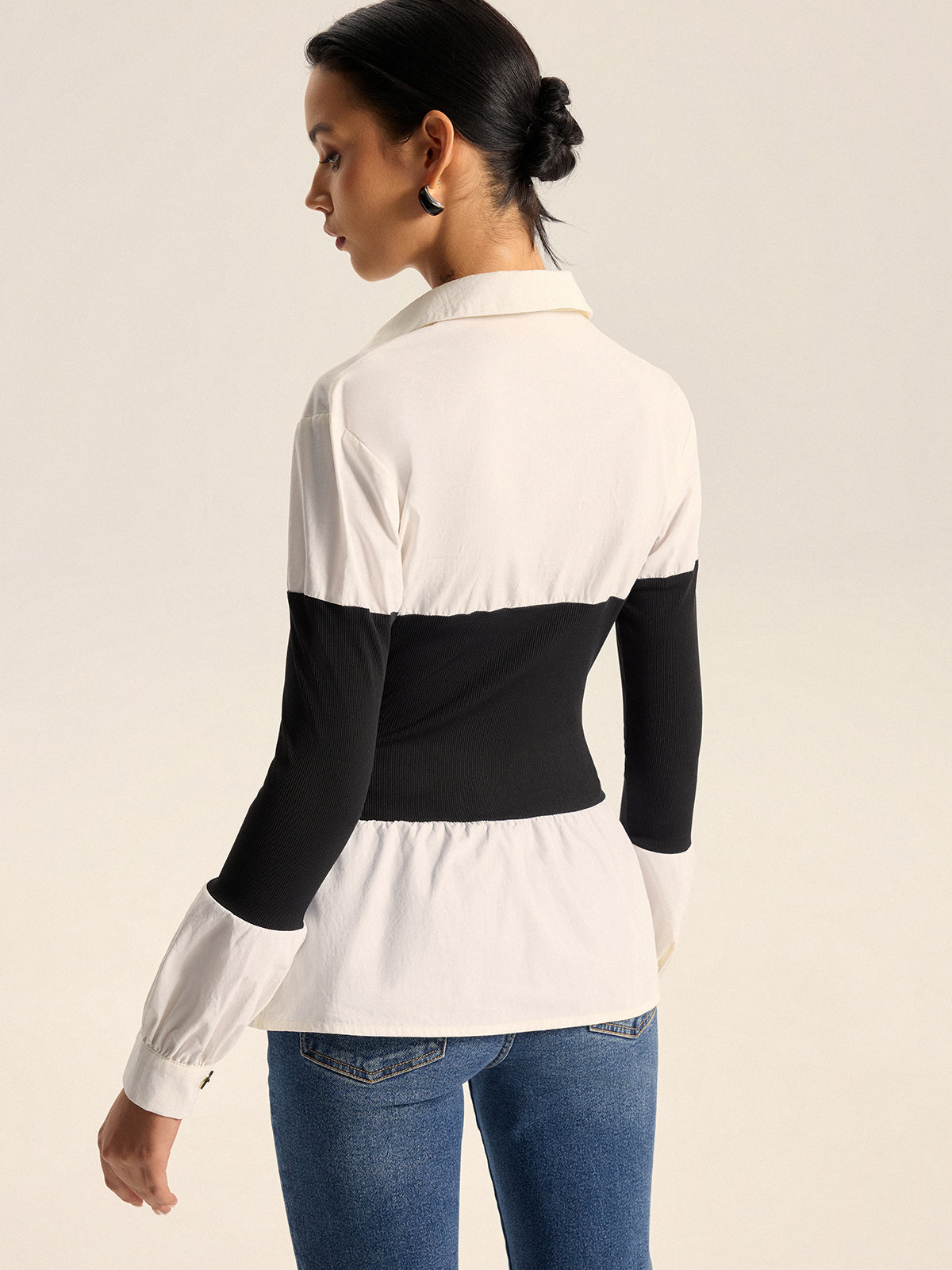 Chemise à boutons à empiècements contrastés 