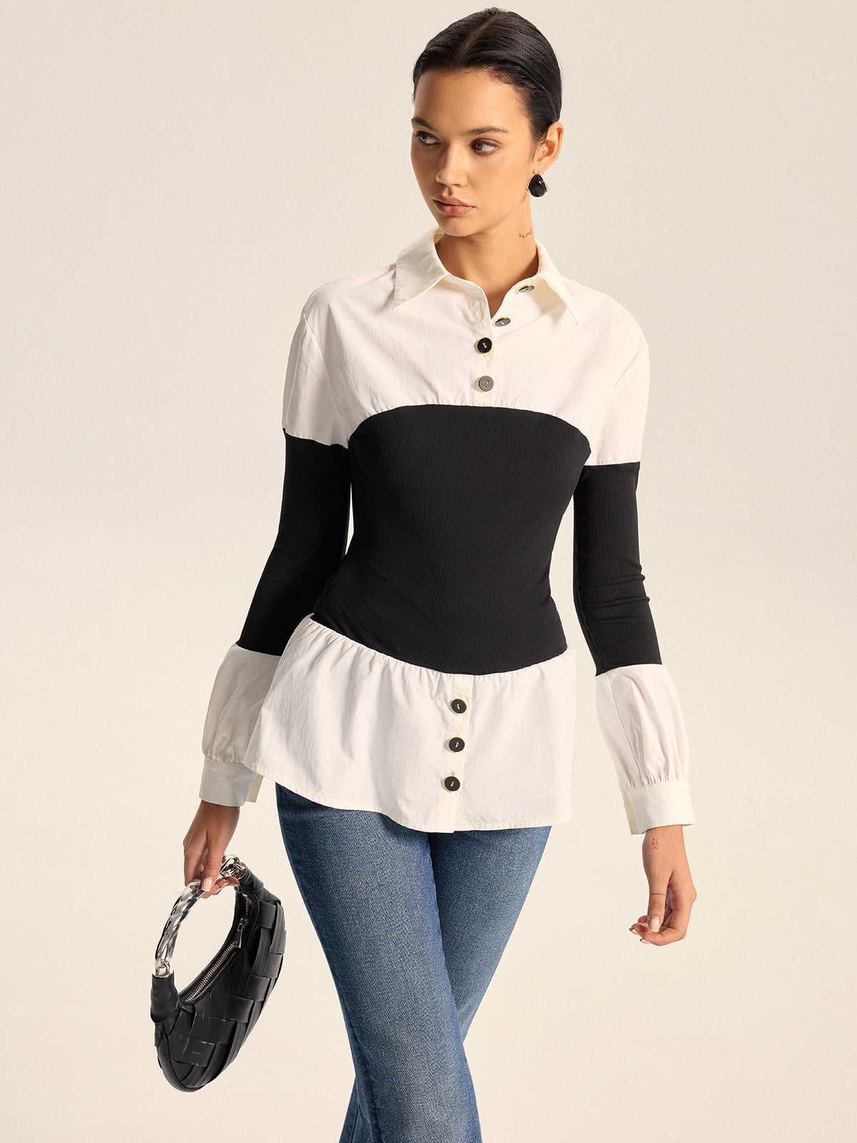 Chemise à boutons à empiècements contrastés 