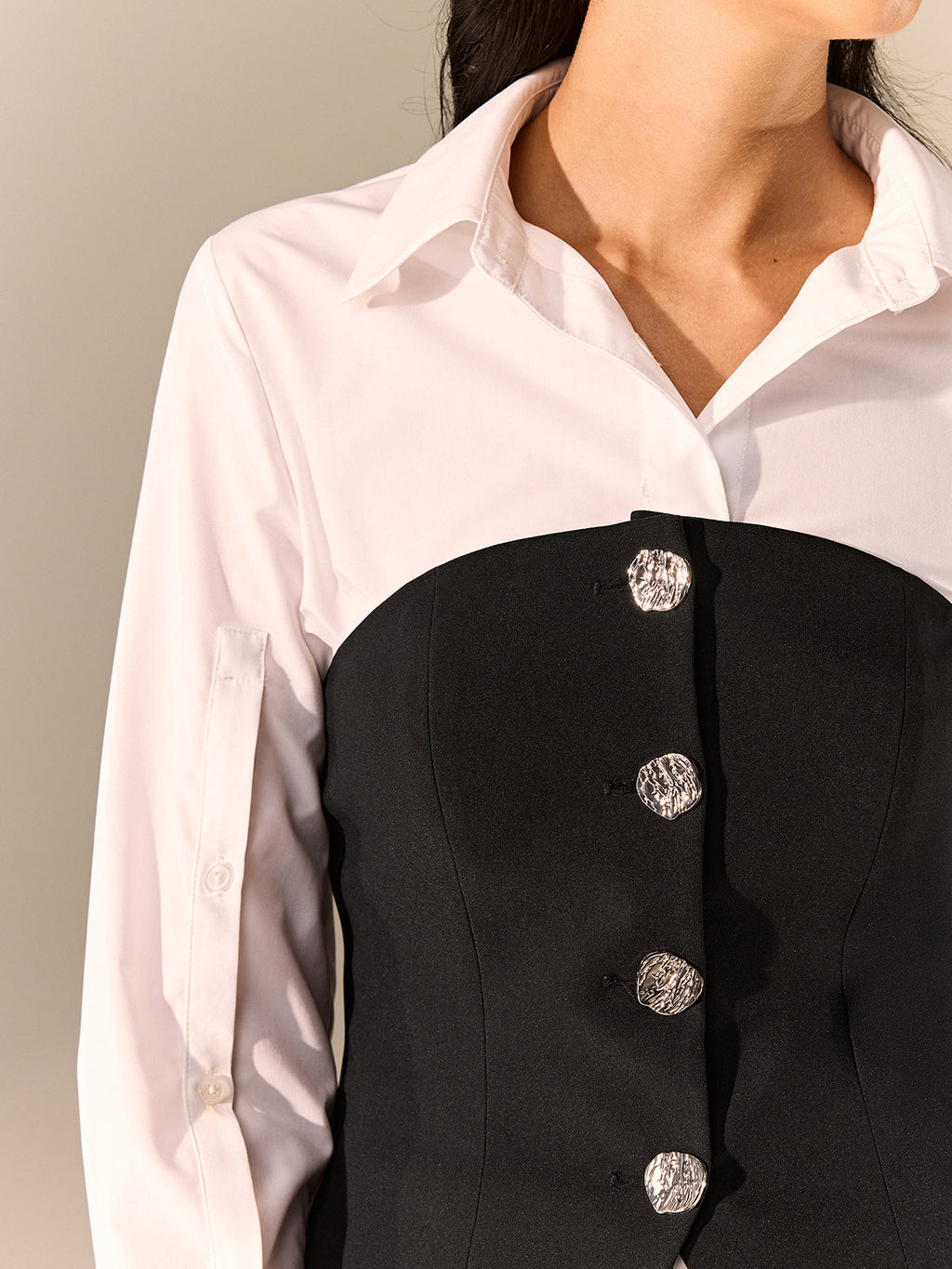 Korsett und Langarmshirt-Set mit Knopfleiste