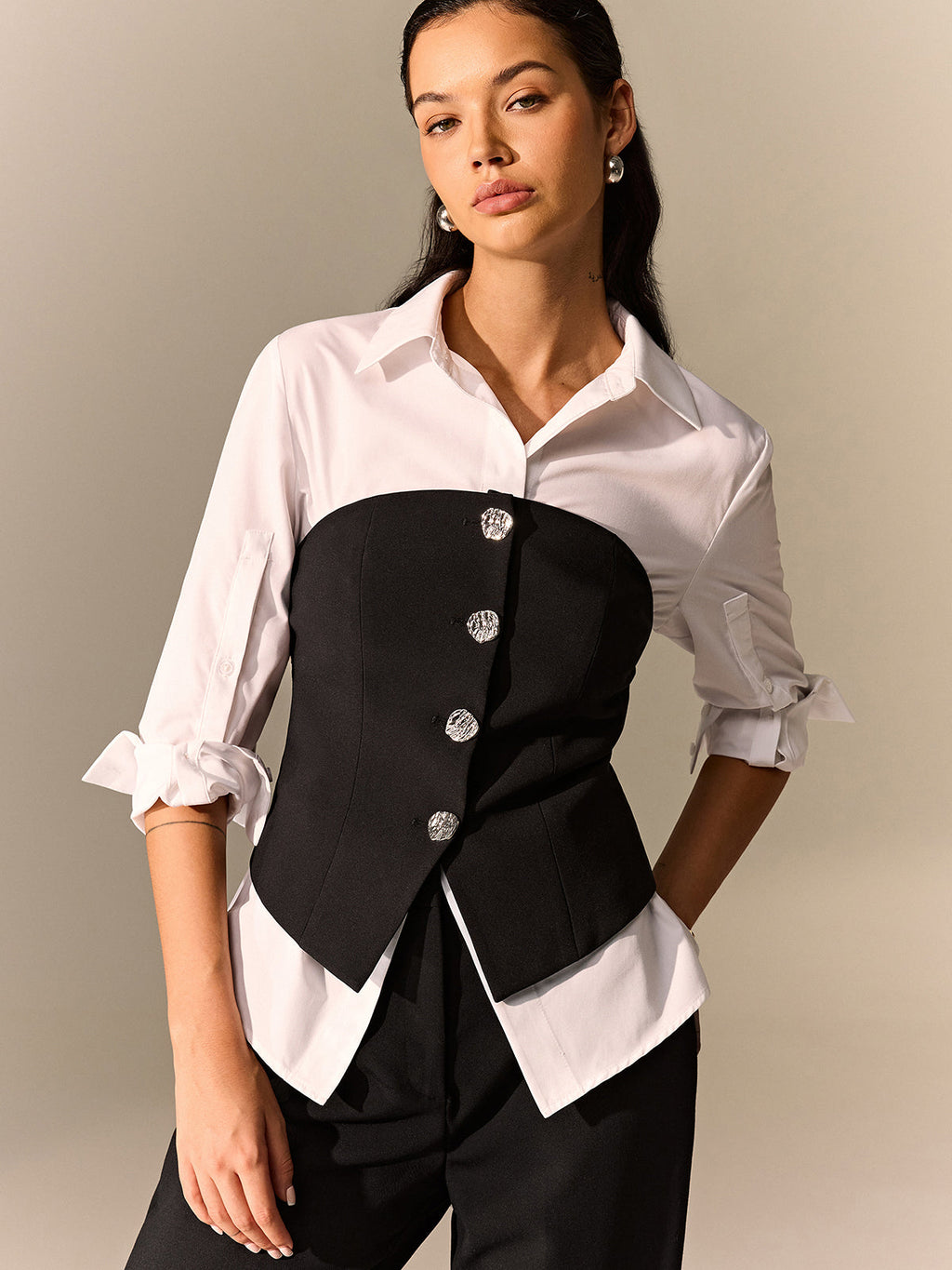 Korsett und Langarmshirt-Set mit Knopfleiste
