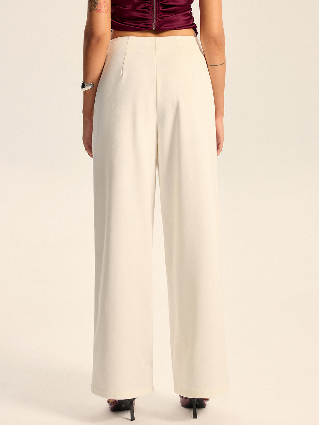 Pantalon large taille mi-haute
